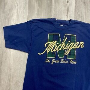 Vintage 90s Michigan The Great Lakes State Plaid‎ Size Large Wolverines Tshirt